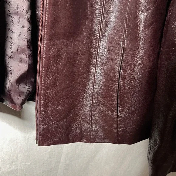 Wilsons Maxima Leather Jacket Womens Large Burgundy Zip Front Collared Coat L - Picture 4 of 11